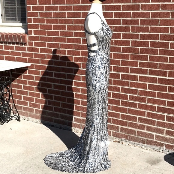 Precious Formals Silver Sequined Formal Gown - Picture 4 of 13